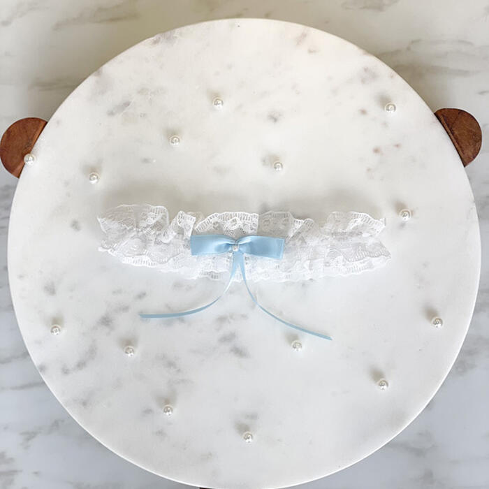 Lace and blue bow garter