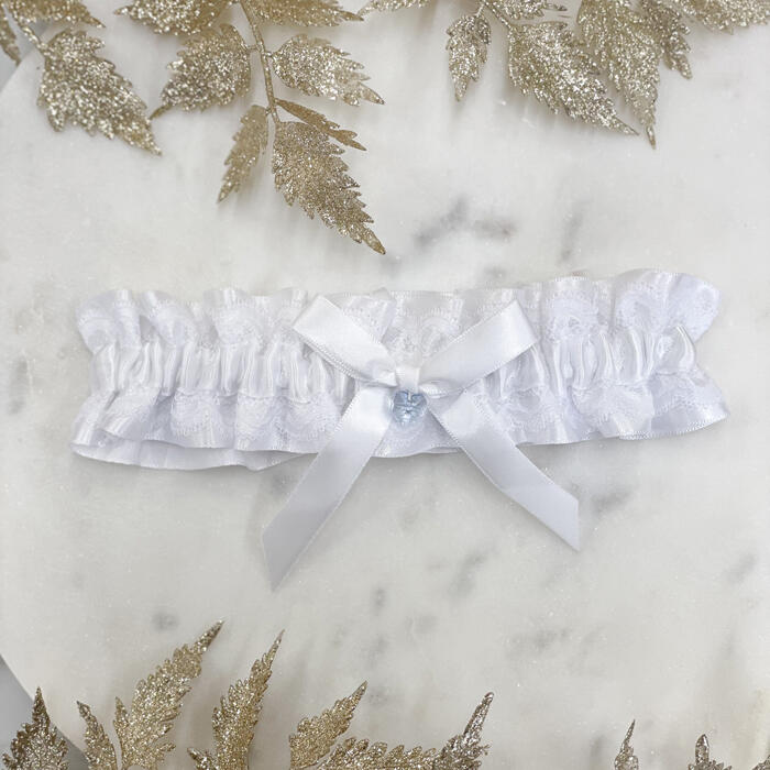 Blue heart satin and lace garter