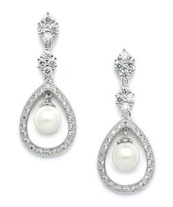 Pave CZ earring with caged pearl