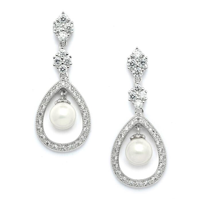 Pave CZ earring with caged pearl