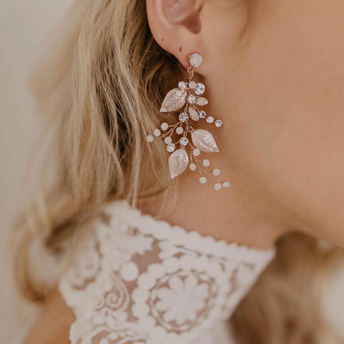 Leaf and opal earrings